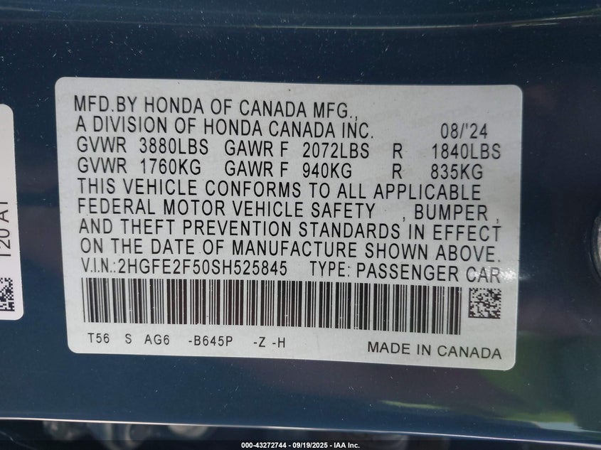 2025 HONDA CIVIC SPORT - 2HGFE2F50SH525845