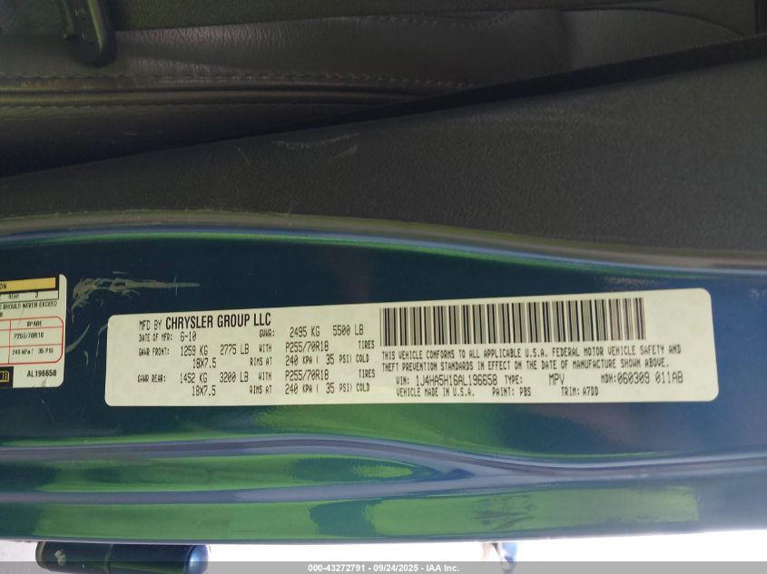 2010 Jeep Wrangler Unlimited Sahara VIN: 1J4HA5H16AL196658 Lot: 43272791