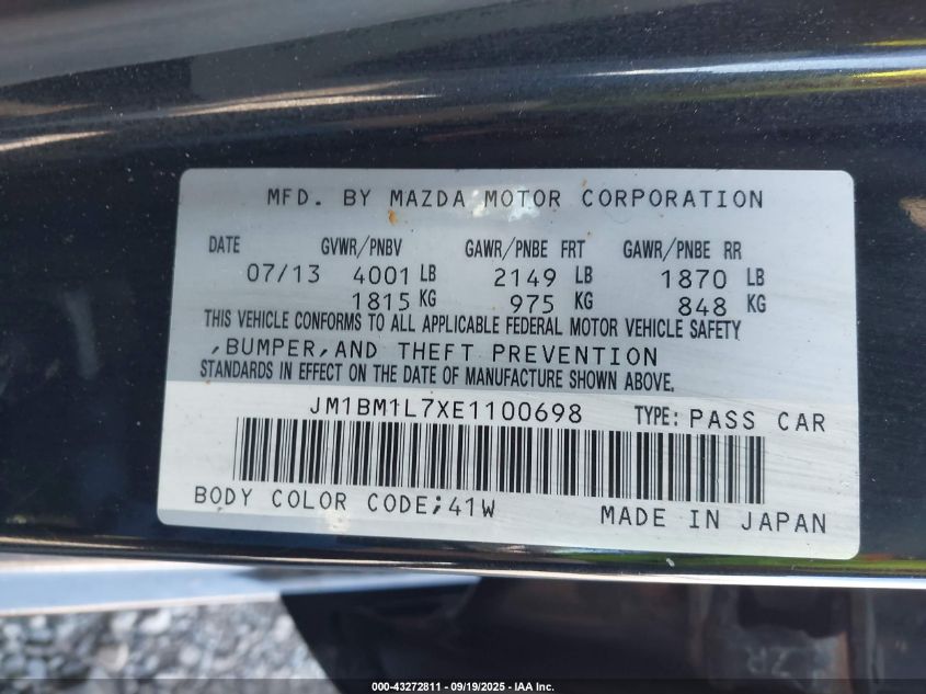 2014 Mazda Mazda3 I Touring VIN: JM1BM1L7XE1100698 Lot: 43272811