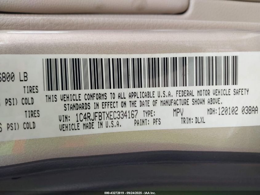 2014 Jeep Grand Cherokee Limited VIN: 1C4RJFBTXEC334167 Lot: 43272819