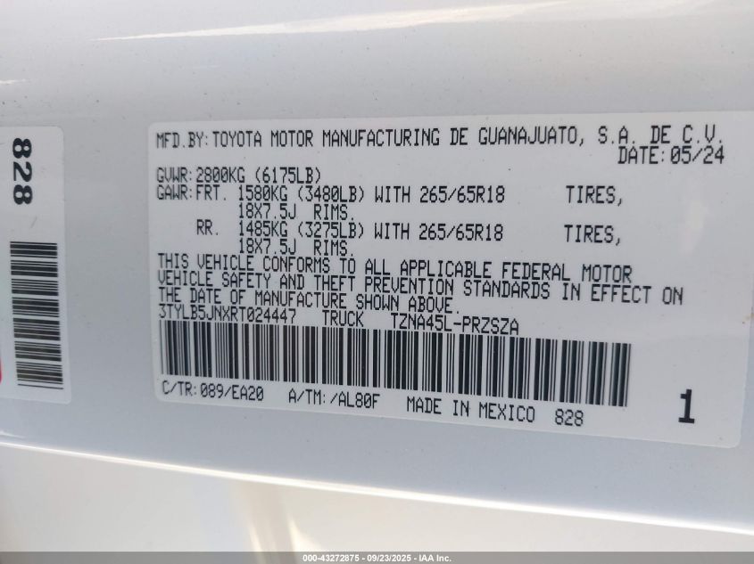 2024 Toyota Tacoma Trd Sport 4Wd VIN: 3TYLB5JNXRT024447 Lot: 43272875