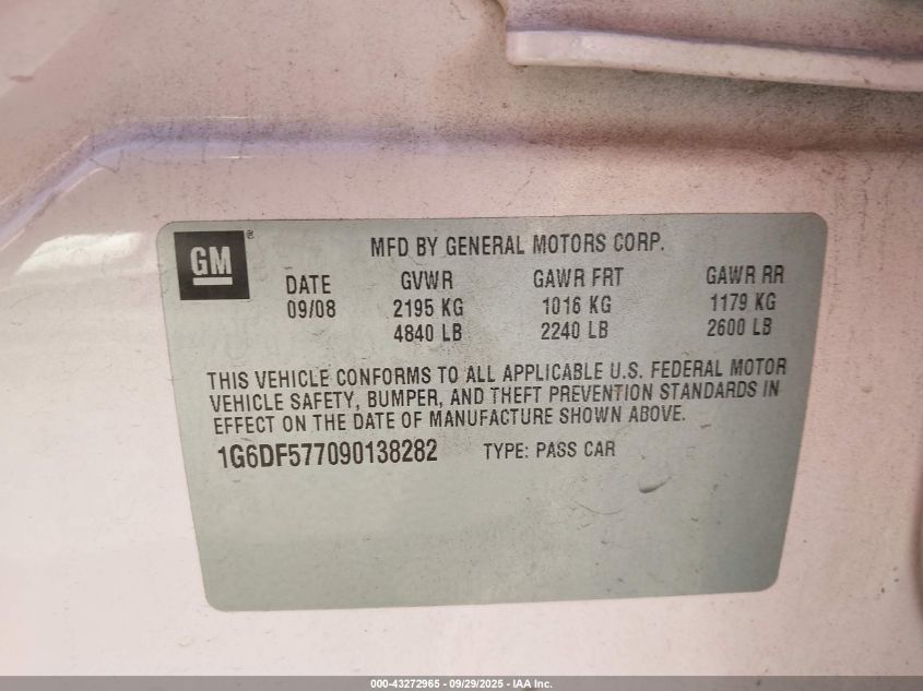 2009 Cadillac Cts Standard VIN: 1G6DF577090138282 Lot: 43272965