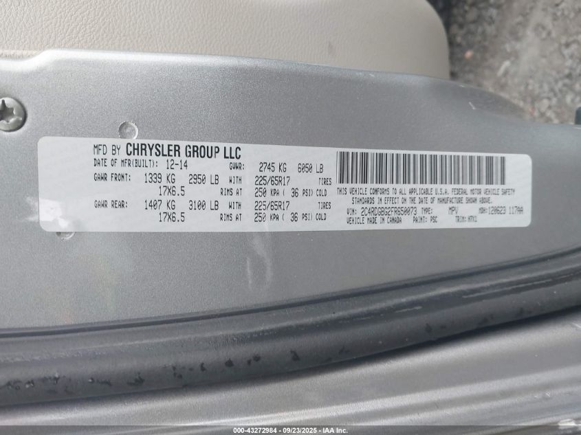 2015 Dodge Grand Caravan Se VIN: 2C4RDGBG2FR650073 Lot: 43272984