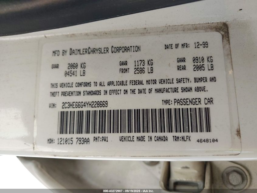 2000 Chrysler 300M VIN: 2C3HE66G4YH228669 Lot: 43272987