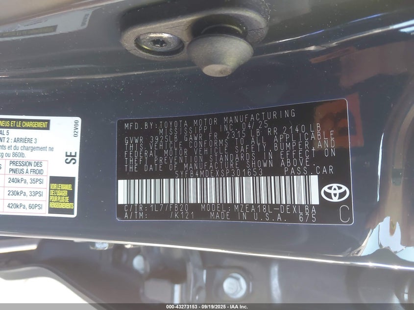 2025 TOYOTA COROLLA LE - 5YFB4MDEXSP301653