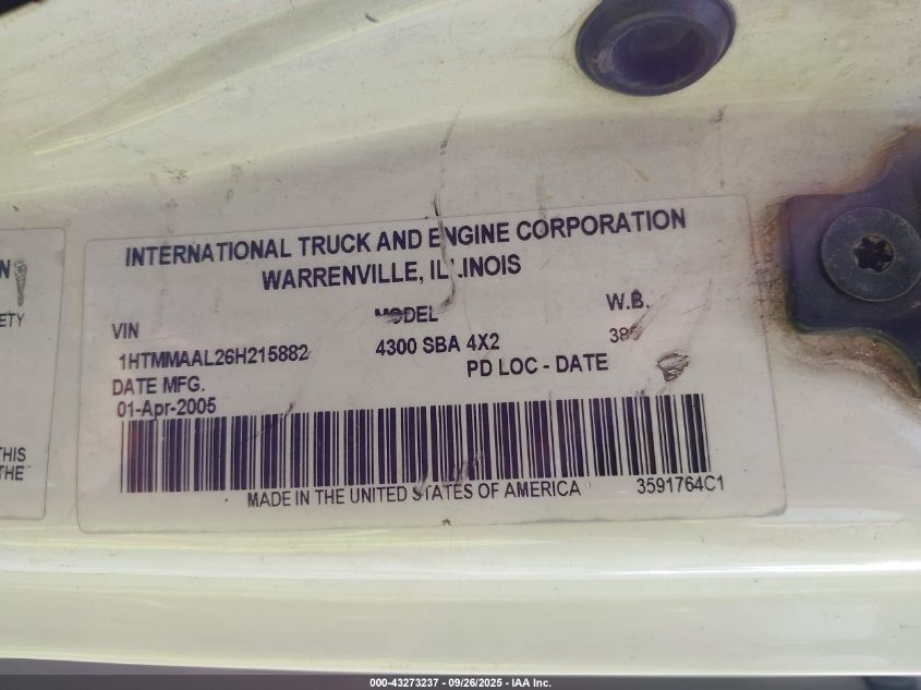 2006 International 4000 4300 VIN: 1HTMMAAL26H215882 Lot: 43273237