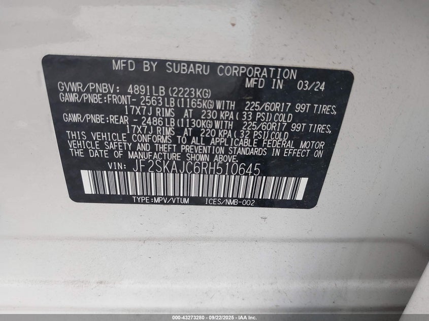 2024 SUBARU FORESTER WILDERNESS - JF2SKAJC6RH510645