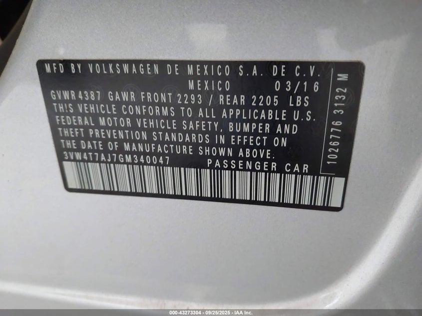 2016 VOLKSWAGEN JETTA 2.0T GLI SE 3VW4T7AJ7GM340047