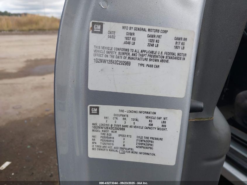 2002 Pontiac Grand Am Gt VIN: 1G2NW12E42C292969 Lot: 43273344