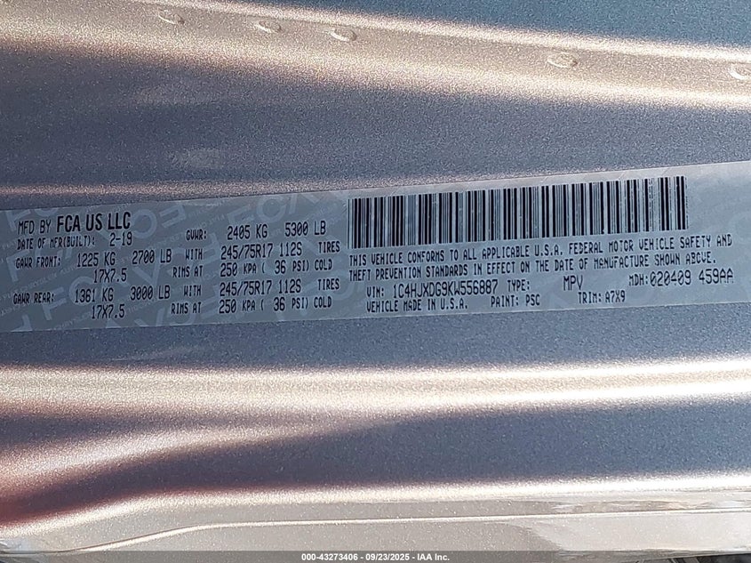 2019 JEEP WRANGLER UNLIMITED SPORT S 4X4 - 1C4HJXDG9KW556887