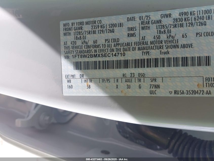 2025 Ford F-250 Lariat VIN: 1FT8W2BMXSEC14710 Lot: 43273463