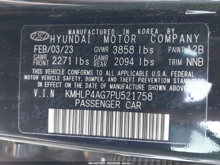 2023 Hyundai Elantra Limited VIN: KMHLP4AG7PU521758 Lot: 43273536