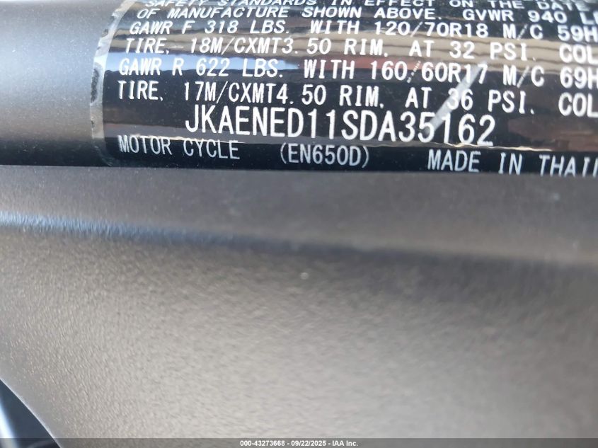 2025 Kawasaki En650 D VIN: JKAENED11SDA35162 Lot: 43273668