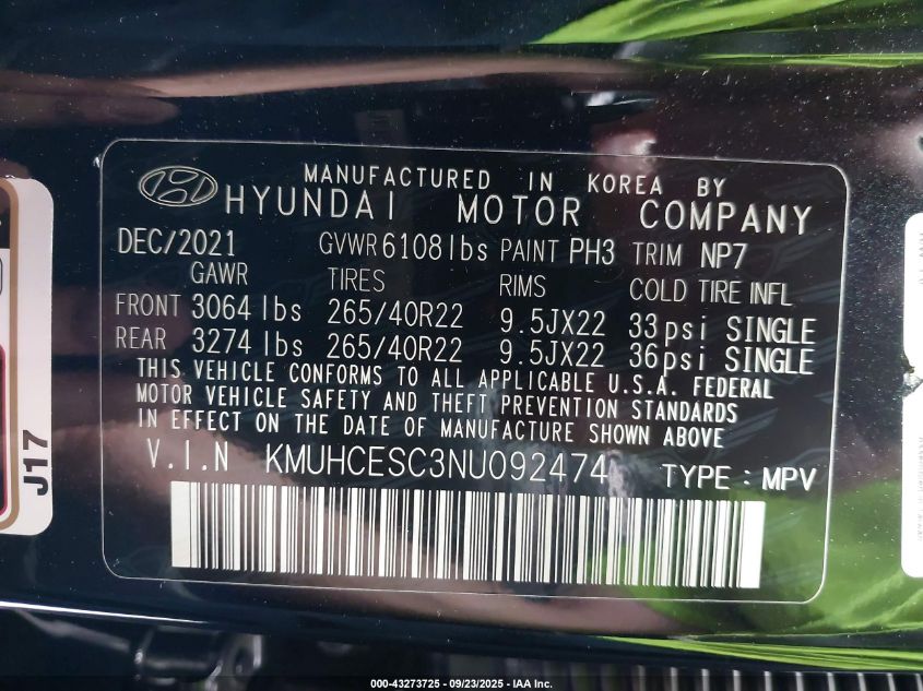 2022 Genesis Gv80 3.5T Awd VIN: KMUHCESC3NU092474 Lot: 43273725