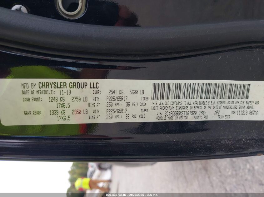 2014 Dodge Journey Sxt VIN: 3C4PDDBGXET167920 Lot: 43273746