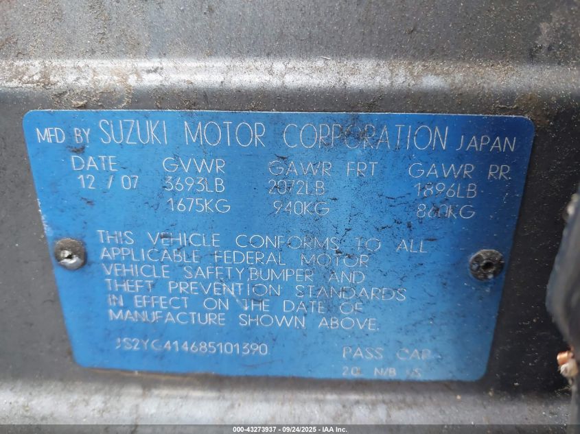 2008 Suzuki Sx4 Sport VIN: JS2YC414685101390 Lot: 43273937