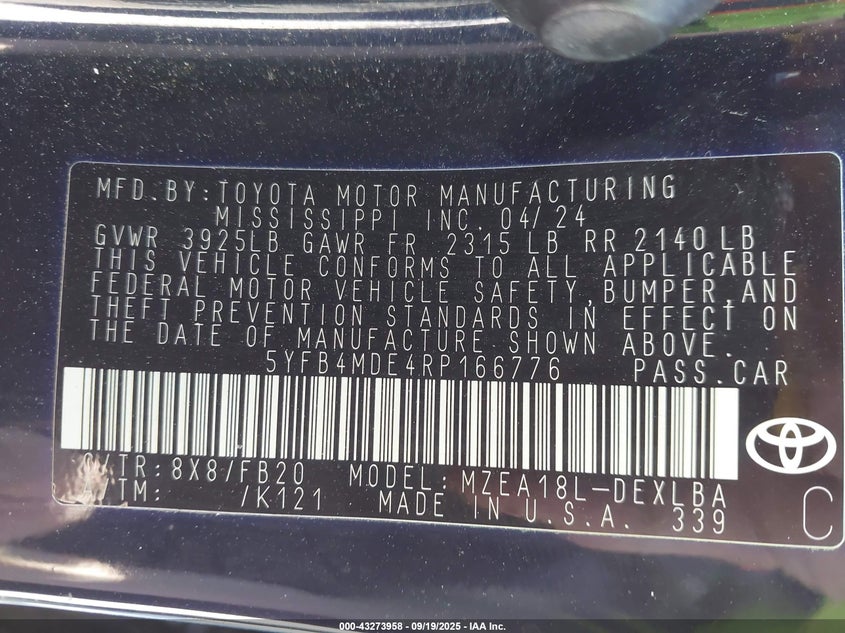 2024 TOYOTA COROLLA LE - 5YFB4MDE4RP166776