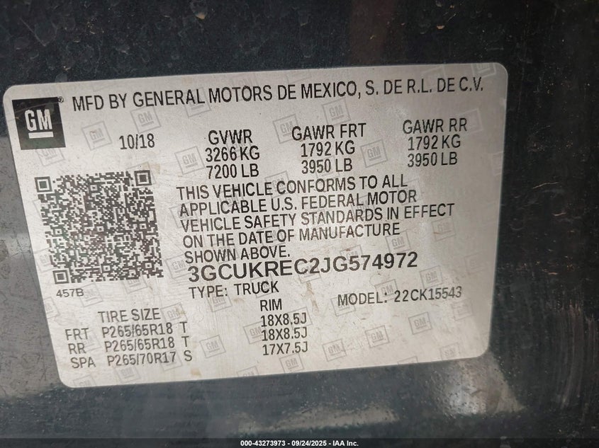 2018 CHEVROLET SILVERADO 1500 2LT - 3GCUKREC2JG574972