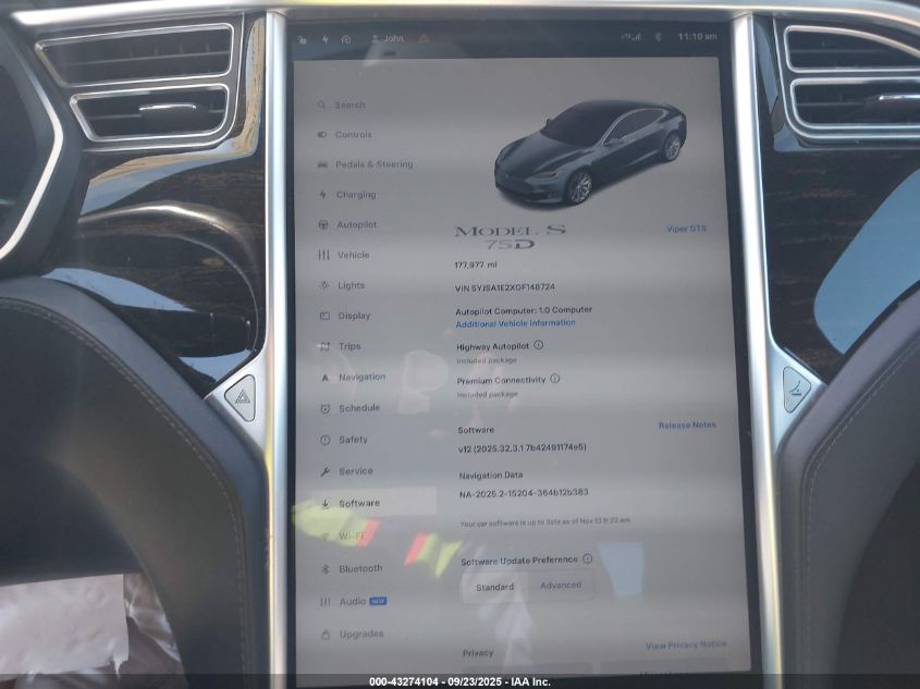 2016 Tesla Model S VIN: 5YJSA1E2XGF148724 Lot: 43274104