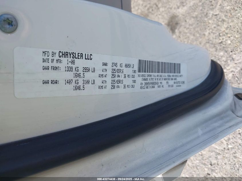 2008 Chrysler Town & Country Touring VIN: 2A8HR54P08R699430 Lot: 43274438