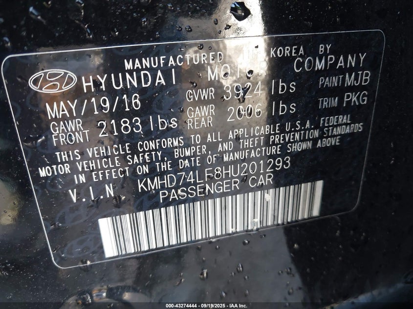 2017 HYUNDAI ELANTRA SE KMHD74LF8HU201293