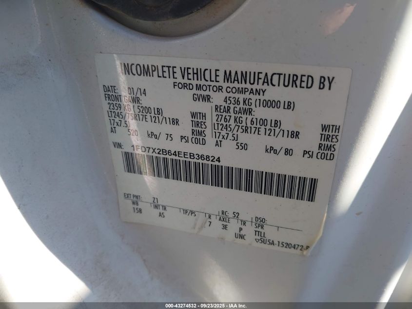 2014 Ford F-250 Xl VIN: 1FD7X2B64EEB36824 Lot: 43274532