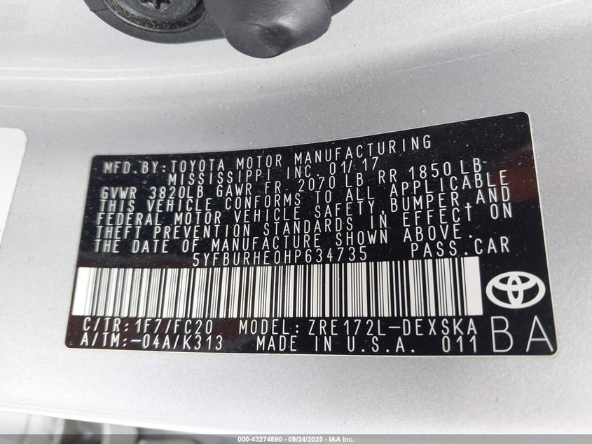 2017 Toyota Corolla Se Special Edition VIN: 5YFBURHE0HP634735 Lot: 43274590