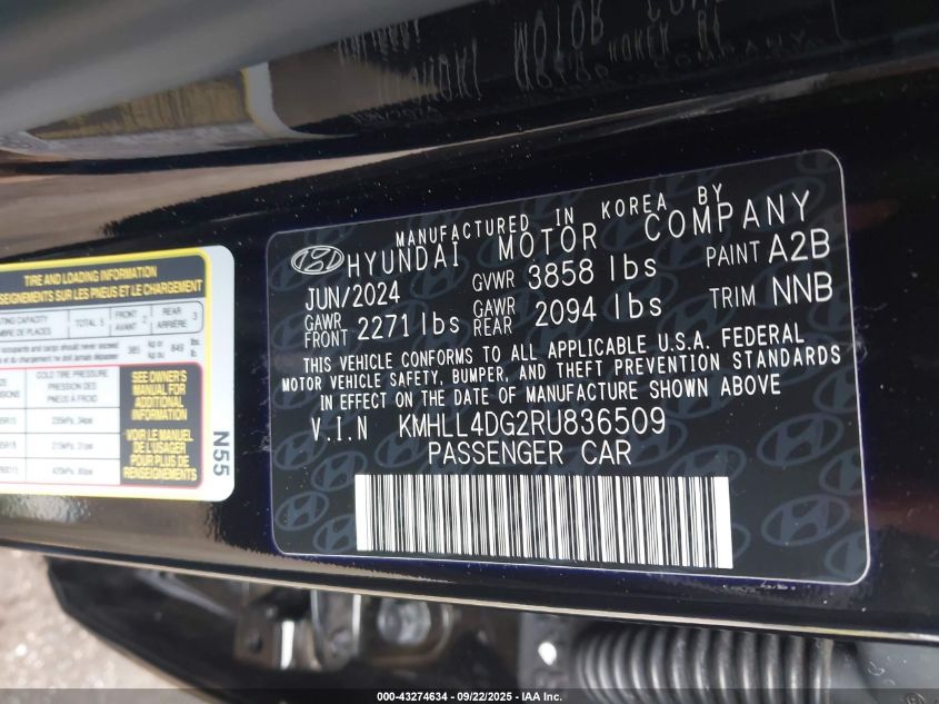 2024 Hyundai Elantra Se VIN: KMHLL4DG2RU836509 Lot: 43274634