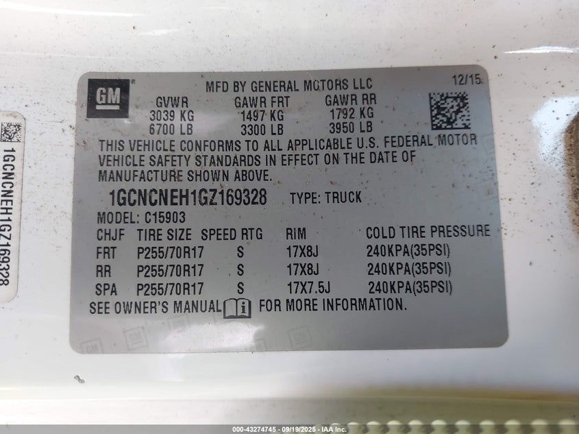 2016 CHEVROLET SILVERADO 1500 WT - 1GCNCNEH1GZ169328