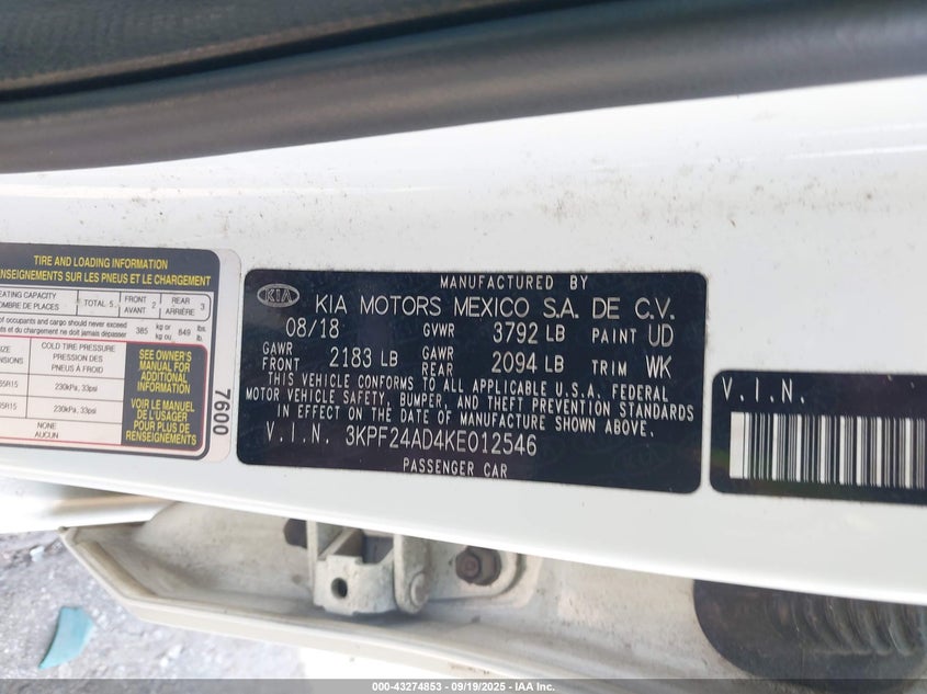 2019 KIA FORTE FE - 3KPF24AD4KE012546