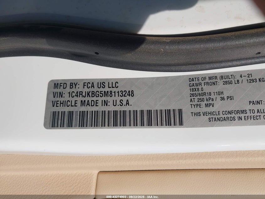 2021 JEEP GRAND CHEROKEE L LIMITED 4X4 - 1C4RJKBG5M8113248