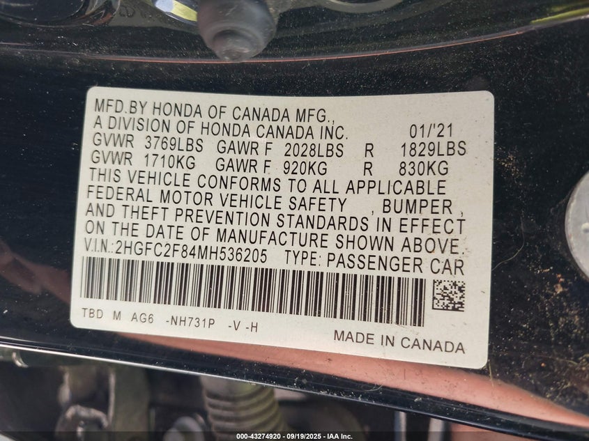 2021 HONDA CIVIC SPORT - 2HGFC2F84MH536205