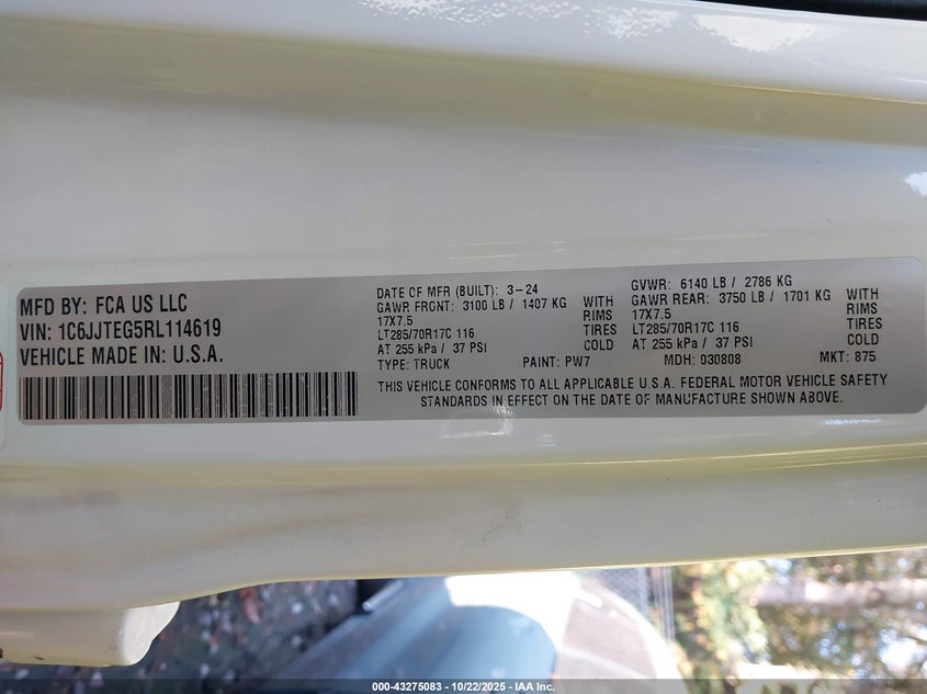 2024 Jeep Gladiator Mojave VIN: 1C6JJTEG5RL114619 Lot: 43275083