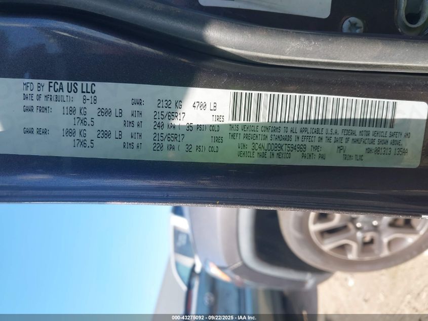 2019 Jeep Compass Trailhawk 4X4 VIN: 3C4NJDDB9KT594969 Lot: 43275092