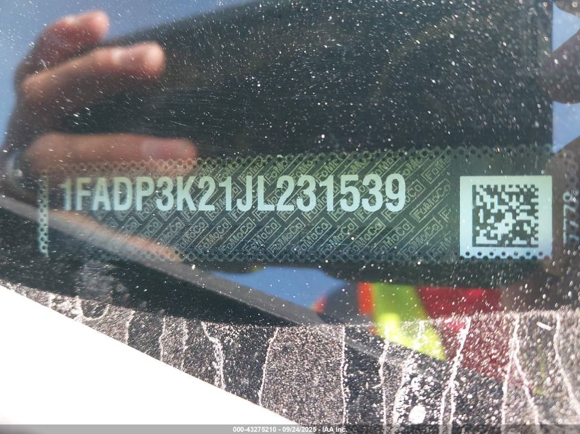 2018 Ford Focus Se VIN: 1FADP3K21JL231539 Lot: 43275210