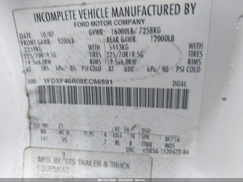 2008 Ford F-450 Chassis Xl/Xlt VIN: 1FDXF46R08EC66591 Lot: 43275226