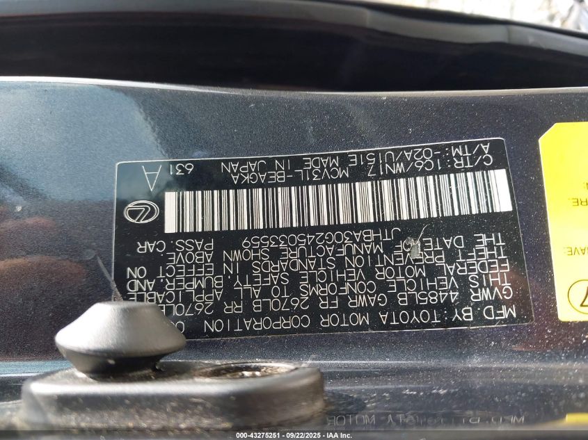 2004 Lexus Es 330 VIN: JTHBA30G245033559 Lot: 43275251