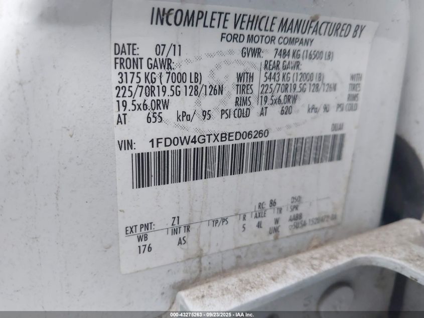 2011 Ford F-450 Chassis Xl VIN: 1FD0W4GTXBED06260 Lot: 43275263
