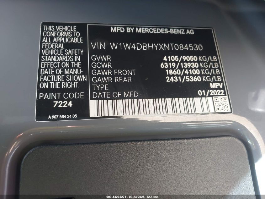 2022 Mercedes-Benz Sprinter 2500 Standard Roof I4 Diesel VIN: W1W4DBHYXNT084530 Lot: 43275271
