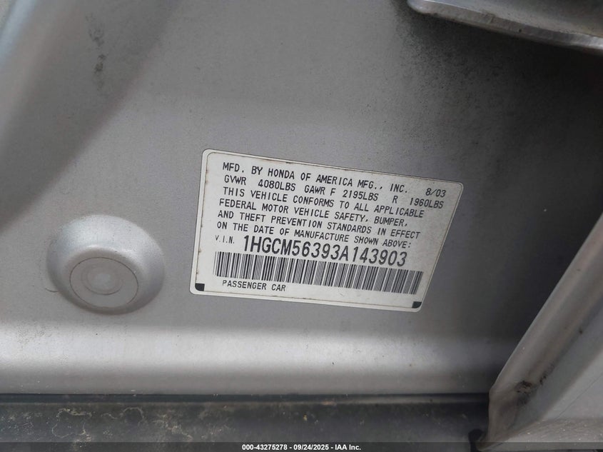 1HGCM56393A143903 2003 HONDA ACCORD photo no. 9