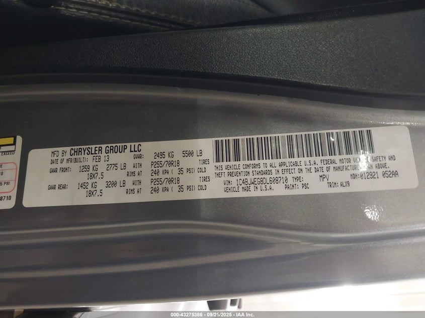 2013 JEEP WRANGLER UNLIMITED SAHARA 1C4BJWEG8DL608710