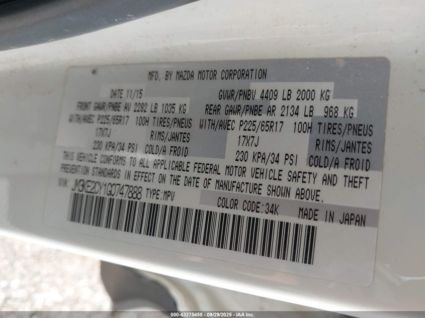 2016 MAZDA CX-5 TOURING - JM3KE2CY1G0747888