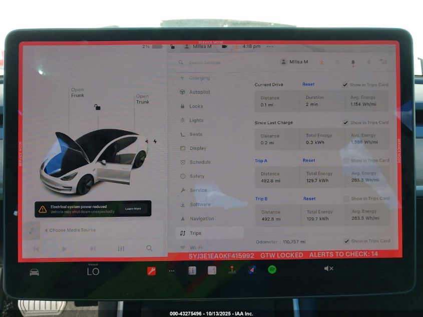 2019 Tesla Model 3 Long Range/Mid Range/Standard Range/Standard Range Plus VIN: 5YJ3E1EA0KF415992 Lot: 43275496
