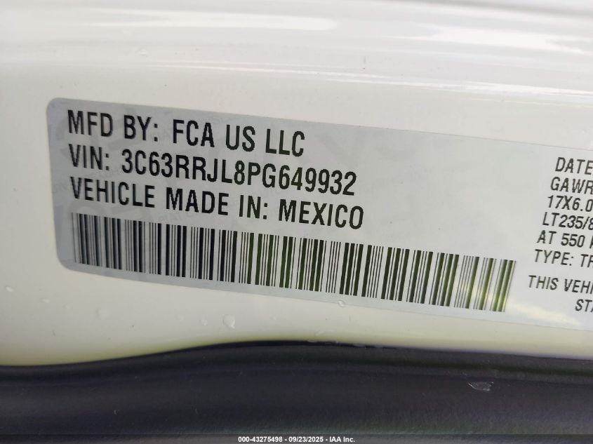 2023 Ram 3500 Laramie 4X4 8' Box VIN: 3C63RRJL8PG649932 Lot: 43275498