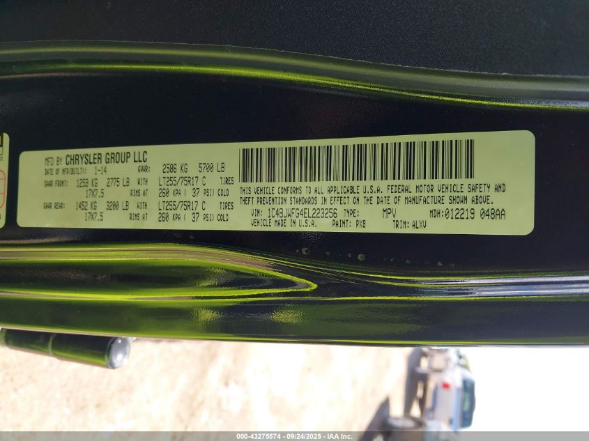 2014 Jeep Wrangler Unlimited Rubicon VIN: 1C4BJWFG4EL223256 Lot: 43275574