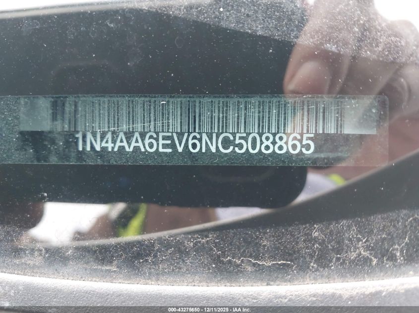 2022 Nissan Maxima Sr Xtronic Cvt VIN: 1N4AA6EV6NC508865 Lot: 43275650