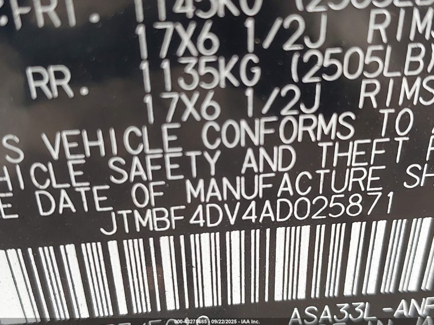 2010 Toyota Rav4 VIN: JTMBF4DV4AD025871 Lot: 43275685