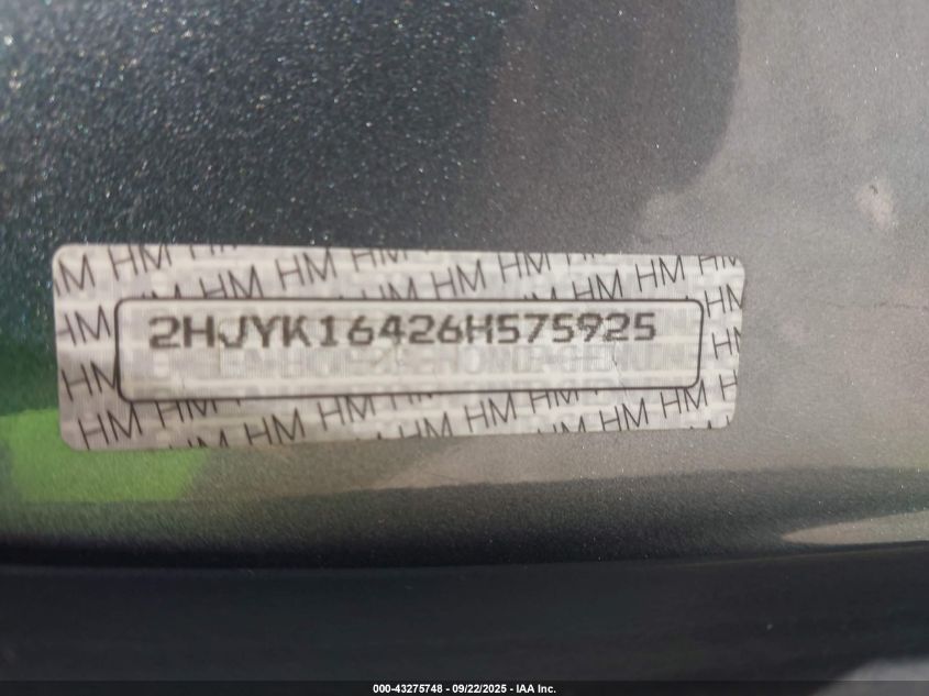 2006 Honda Ridgeline Rts VIN: 2HJYK16426H575925 Lot: 43275748