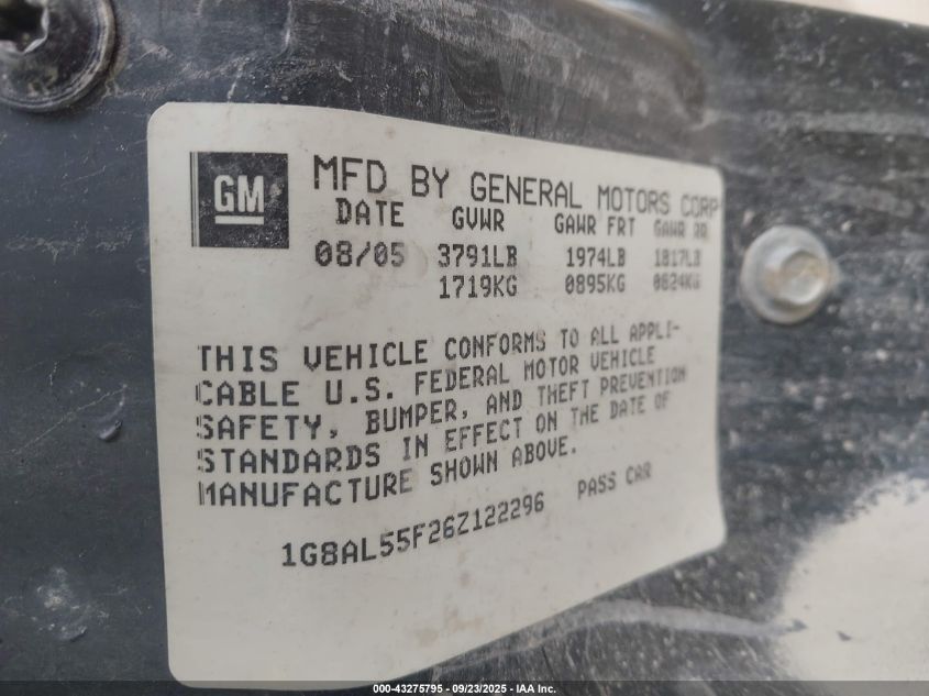 2006 Saturn Ion 3 VIN: 1G8AL55F26Z122296 Lot: 43275795