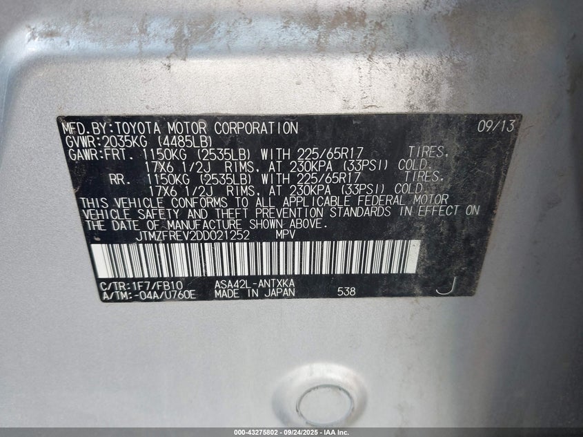 2013 TOYOTA RAV4 LE - JTMZFREV2DD021252